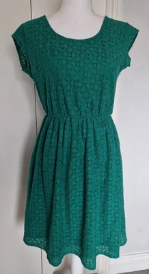 £3.99 • Buy Ladies Zara Dark Green Lacey Knee Length Short Sleeve Dress Size Large Uk 12-14