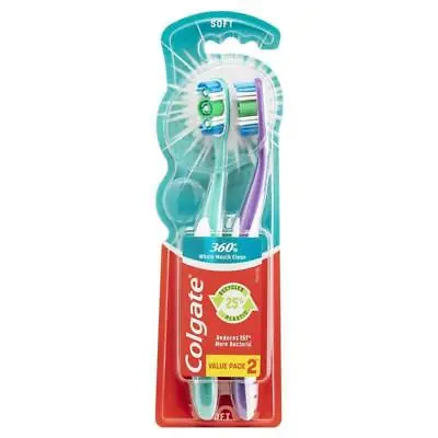 Colgate 360 Whole Mouth Clean Compact Head Toothbrush Soft 2pk • £4.95