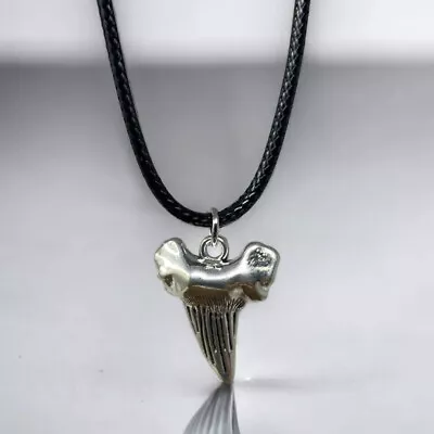 Metallic Tiger Fósil Shark Tooth Pendant Surfer Necklace For Men | Silver Color • $12.95