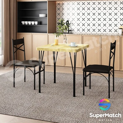 $149.59 • Buy 3 Piece Dining Table And Chairs Set Restaurant Chair Wooden Metal Oak Black