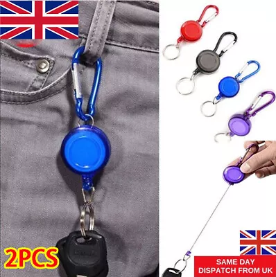 2PCS Retractable Extendable Reel Stretch Pull Cord Spring Keyring Key Chain Clip • £1.99