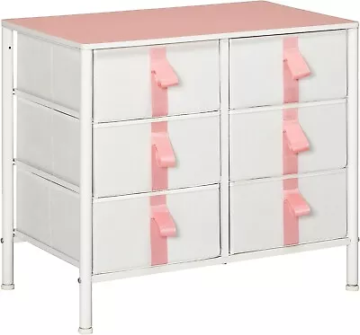 Nursery Chest Of Drawers Pink Wood Top 6 Foldable Fabric Drawer Metal Frame Unit • £61.90