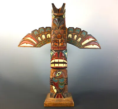 NATIVE AMERICAN PACIFIC N W COAST HAND CARVED & PAINTED TOTEM By MARLIN ALPHONSE • £275
