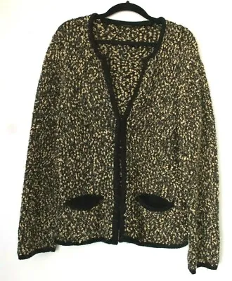 Marco Polo Cardigan Size L Black Beige Alpaca Blend Boucle Knit Pockets Melange • £19.84