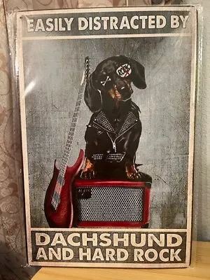 Dachshund Rock & Roll Themed 12 X8  Tin Decor Sign NEW • $12.50