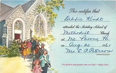Mt. Pocono PA~Methodist Church Sunday School Attendance~1961 Litho Linen PC • $5