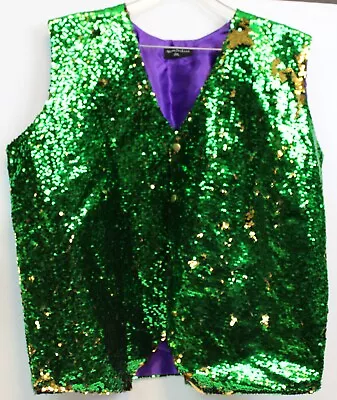 Carnival Mardi Gras Reverse Sequin Vest Sz 2XL NWT 3855 Green Gold Lined • $50