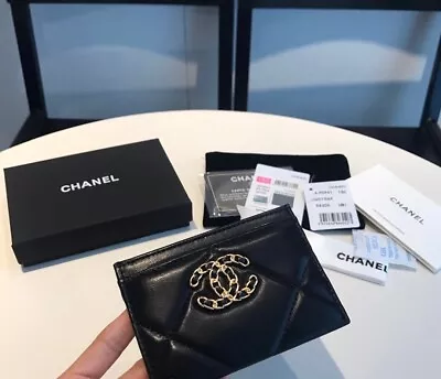 Credit Compact Leather Card Holder Chanel With A Logo CC Women Black • $320