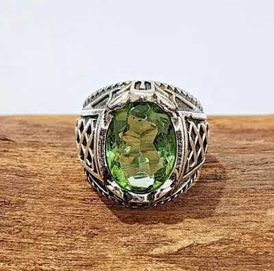 Solid 925 Silver Peridot Gemstone Statement Handmade Anniversary Men's Ring S305 • $14.02