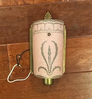 Vintage 1960s Mid Century Slip Shade Wall Sconce Faux Brass Textured Glass Pink • $49.99