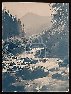 Cyanotype Photo Paradise River? Mt. Rainier. Albert H Barnes. C 1910. Colotype? • $29.95