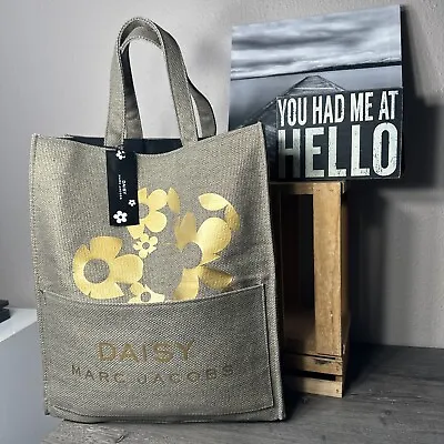 Marc Jacob’s DAISY Burlap Gold Metallic Logo Pocket Large Tote New With Tags GWP • $28.50