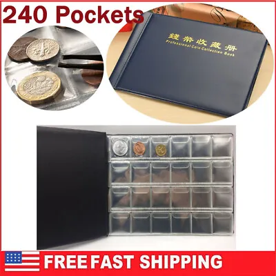 240 Pocket Coin Storage Book Collection Album Folder Money Holder Organizer 8x6  • $9.99