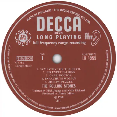 Rolling Stones. Beggars Banquet. Repro Record Label Sticker. 99mm • $6.39