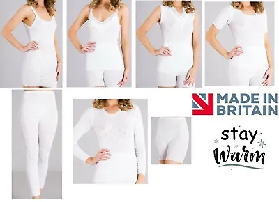 British Made Ladies Warm Long Johns Thermal Long Sleeve/short Sleeve Top White • £6.99