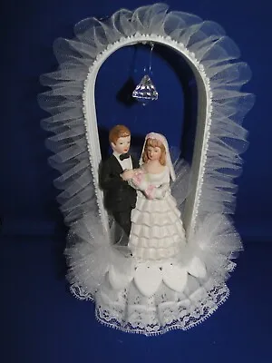 New Vintage Bride & Groom With Arch And White Lace & Tulle  Wedding CakeTop #108 • $35