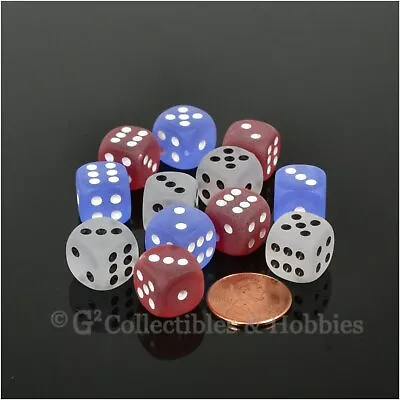 NEW Set Of 12 Frosted 12mm Dice - Clear Red Blue Six Sided RPG MTG Game D6   • $6.99