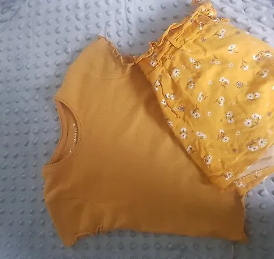 Girls Primark Mustard Colour Top And Shorts Set Age 7-8 • £7.99