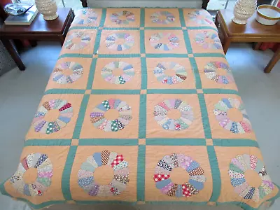 To Cut Or To Restore? Vintage Feed Sack Hand Sewn Applique DRESDEN PLATE Quilt • $33.99