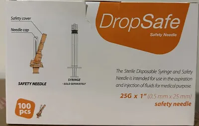 DropSafe Safety Needle 25G (25gauge) 1    Bag Of 100 • $31.98