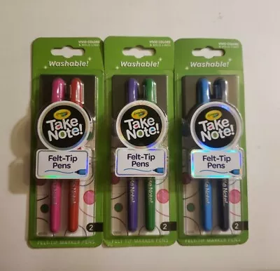 New Crayola Take Note Felt Tip Washable Pens (Lot Of 3) Packages 6 Total Pens  • £9.60