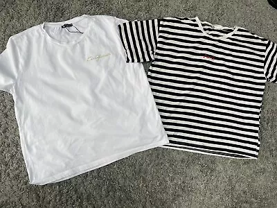 2x Zara Summer T-shirts White “California” Black Stripe “Paris” SzLarge  • $12.43