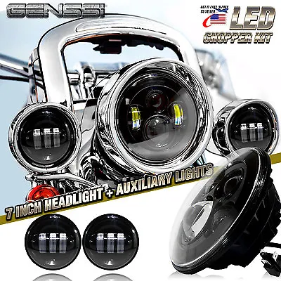 $95.95 • Buy 7  LED Head Light Plus 4 Inch Auxiliary Spot Lamps Black Fits Harley Davidson 