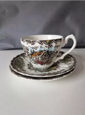 The Brook Myott Staffordshire Tea Cup And 2 Saucers Brown Countryside  • £14