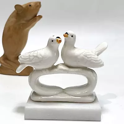 Vintage TWIN DOVES Figurine Napkin Holder -Porcelain Mounted On Alabaster Base • $10.92