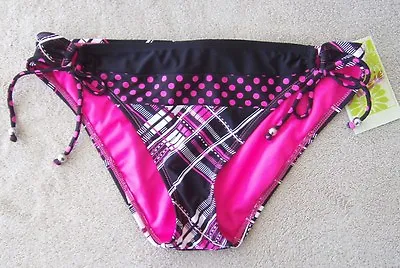 Hobie Neon Fuschia Perfectly Plaid Tunnel Tie Side Bikini Bottom  • $4.99