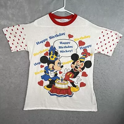 Vintage 90s Night Waves Minnie Mickey Mouse Happy Birthday Sleep T Shirt Womens • $19.99