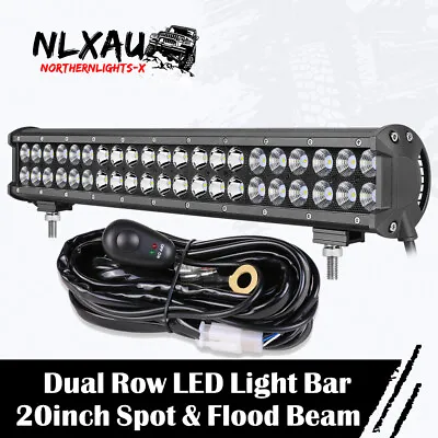 $55.99 • Buy 20inch Led Light Bar Dual Row Flood Spot Offroad Work Driving + Wiring Kit