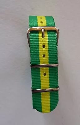 Striped Nato Military Style Watch Strap - Brazil Flag Green/yellow 18mm - 22mm • £3.99