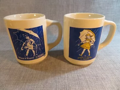 Vintage Morton Salt Girl Coffee Mugs 1921 And 1956 When It Rains It Pours Cup • $4.98