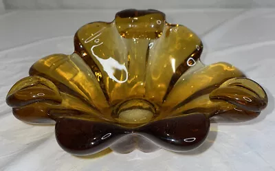 VIntage Glass Trinket Candy Dish Ashtray Orange Amber Flower Design 6.5” • $14.98