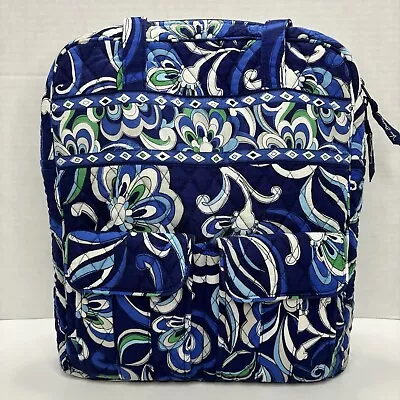 Vera Bradley Mediterranean Blue Tote Shoulder Tech Travel Book Bag Tall Zipper • $23.95