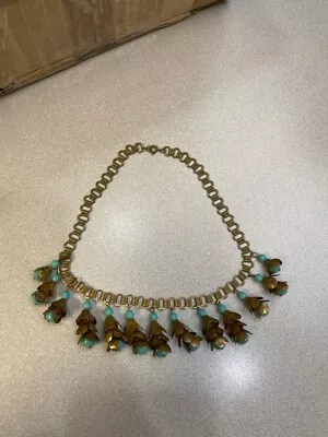 Estate Vtg Unmarked Early Miriam Haskell Glass Turquoise Dangling Necklace 17  • $72.03