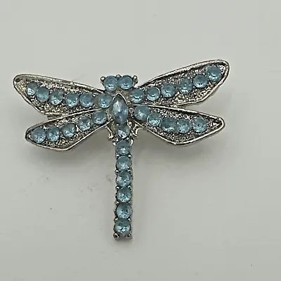 Silver Toned Retro Vintage Dragonfly Blue Rhinestone Pin Brooch Estate Piece • $5