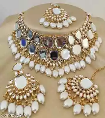 Indian Bollywood Gold Plated Kundan Choker Bridal Necklace Earrings Jewelry Set • $24.89