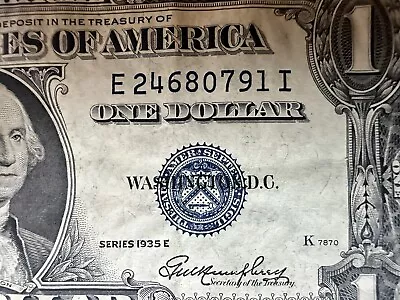 1935 E Blue Seal $1 Dollar Silver Certificate RARE - NO REPEAT #’s - CUT ERRORS • $1324