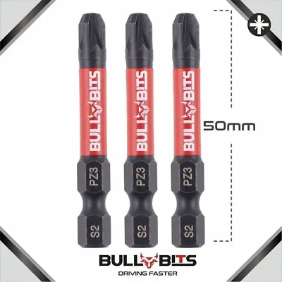 3 X PZ3 50mm Long Magnetic Impact Duty Screwdriver Drill Driver Bits Pozi NO.2 • £3.25