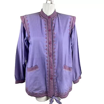 Vtg 70s Kasida Indian Cotton Embroidered Detail Purple Blouse Size Medium • $49.99