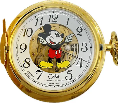 Antique Colibri Mickey Mouse Skeleton Mechanical Hunter Pocket Watch Swiss • $90