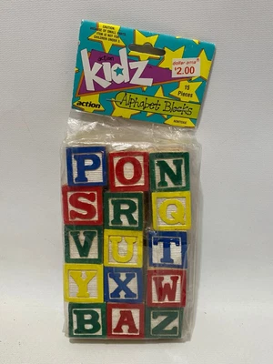$11.95 • Buy Vintage 1991 Kidz Dollar Store Alphabet Wooden Blocks Letters Images Brand New