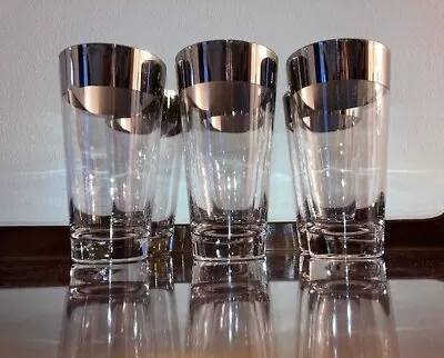 Set Of 6 Vintage MCM Wide Silver Band Dorothy Thorpe 5.75  Highball Glasses • $24