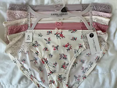NWT Laura Ashley 5 Pk Smooth Soft L Nylon Spandex Lace Inset Bikini Panties  L • $25