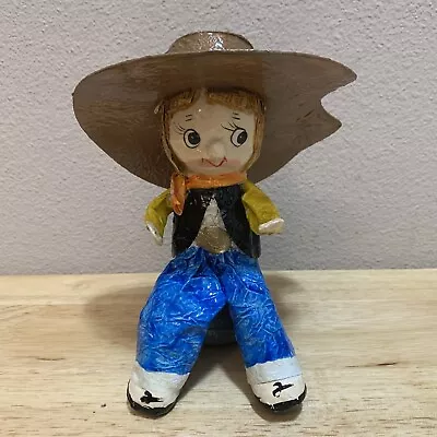 Paper Mache’ Figure Cowboy Hand Painted Folk Art Vintage Decor • $19.99