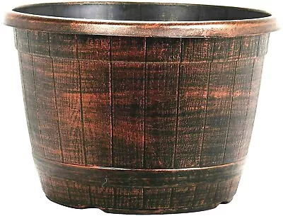 £15.99 • Buy PAIR 2 - 35CM XL COPPER Barrel Plant Pot Outdoor Garden Round Plastic Planter  -