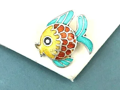 Mexico MARGOT DE TAXCO Sterling Silver Yellow Enameled Kissing Fish Pin Brooch • $165