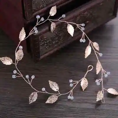 Wedding Headpieces Rose Gold Leaves Headdress Bridal Jewelry Handmade Headband • £6.56